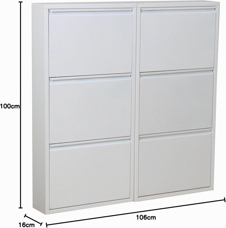 Dynamic24 XL Pisa 6 Klappen weiss – Schuhschrank – B101 x H106 x T16 cm – Metall pulverlackiert – Kl