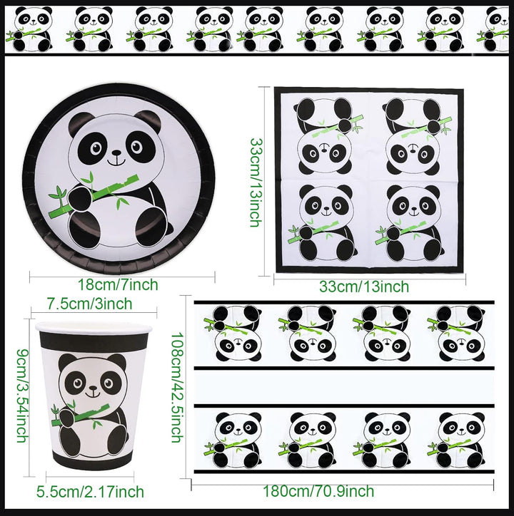 Doyomtoy 61PCSPanda Party Geschirr,Panda Geburtstag Dekoration,Panda Teller,Panda Tassen,Panda Servi