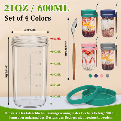 UHAPEER Glas Müslibecher to go mit Deckel und Löffel, 4er Set joghurtbecher to go mit Deckel und Löf