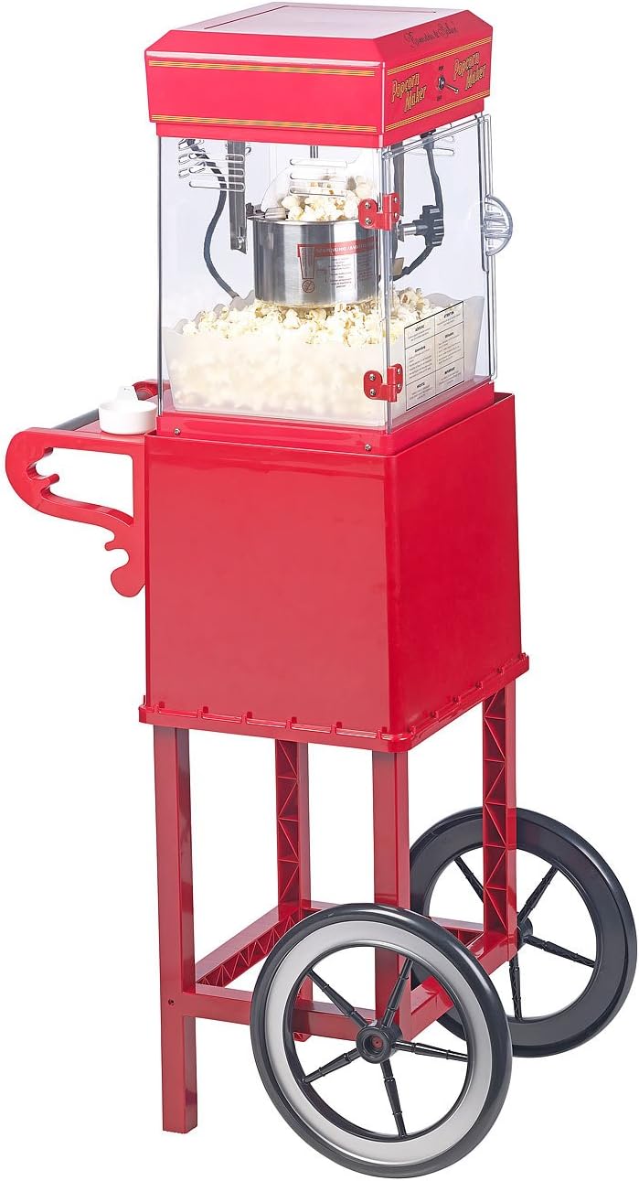 Rosenstein & Söhne Profi Popcornmaschine: Profi-Popcorn-Maschine"Cinema" mit Rollwagen im Retro-Desi