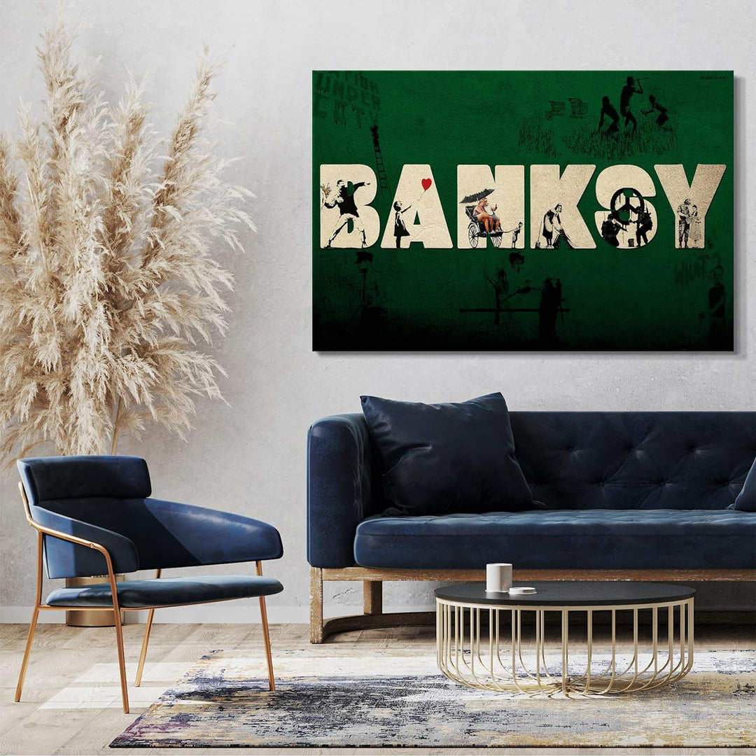 Leinwand (80x60cm): Banksy - Kollage Balloon Girl Rat Blumenstrauss Putzfrau Rik 80x60 cm, 80x60 cm