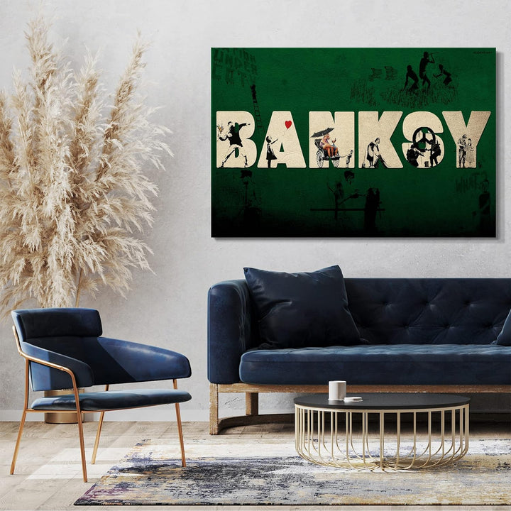 Leinwand (80x60cm): Banksy - Kollage Balloon Girl Rat Blumenstrauss Putzfrau Rik 80x60 cm, 80x60 cm