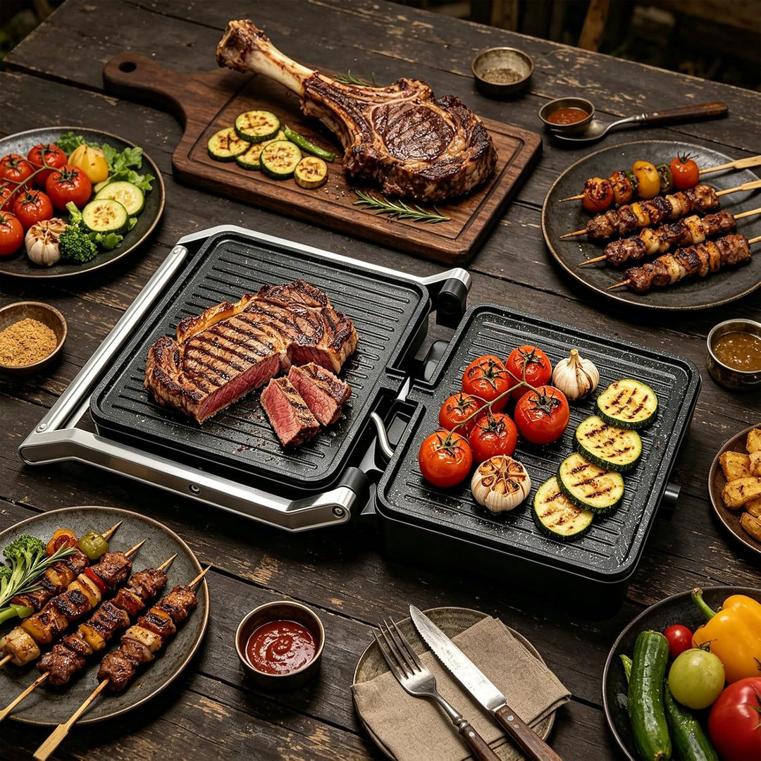 kisidus Kontaktgrill 2000W Panini Grill, Sandwich Maker, Tischgrill elektrisch 180° aufklappbar, ant