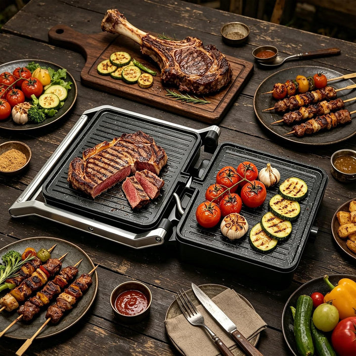 kisidus Kontaktgrill 2000W Panini Grill, Sandwich Maker, Tischgrill elektrisch 180° aufklappbar, ant