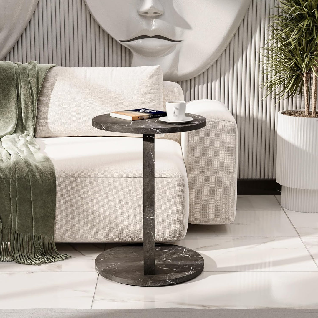 Tubibu MDF - C Form Kleiner Beistelltisch, Runder Tisch als Ablagefläche für Couch und Sofa mit Roll