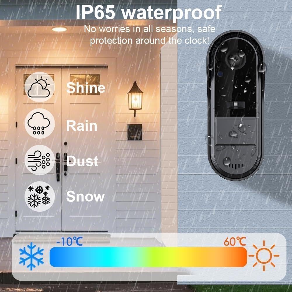 Winnes Türklingel mit Kamera Kabellos Wasserdicht IP65, Drahtlose Video Türklingel mit 1080P 4,3'' I