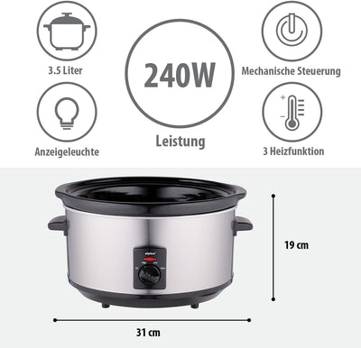 Alpina Slow Cooker - Schongarer - 3,5 Liter - Keramik-Innenbehälter - 3 Heizstufen -