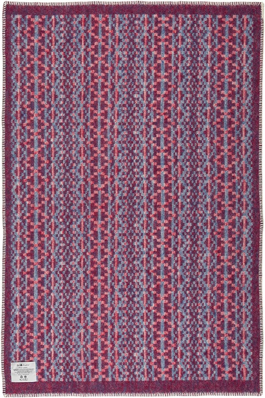 ÖJBRO VANTFABRIK "Lycksele gewebte Wolldecke 90x130 cm Natur/rot/blau 100% Merinowolle Strick-Plaid