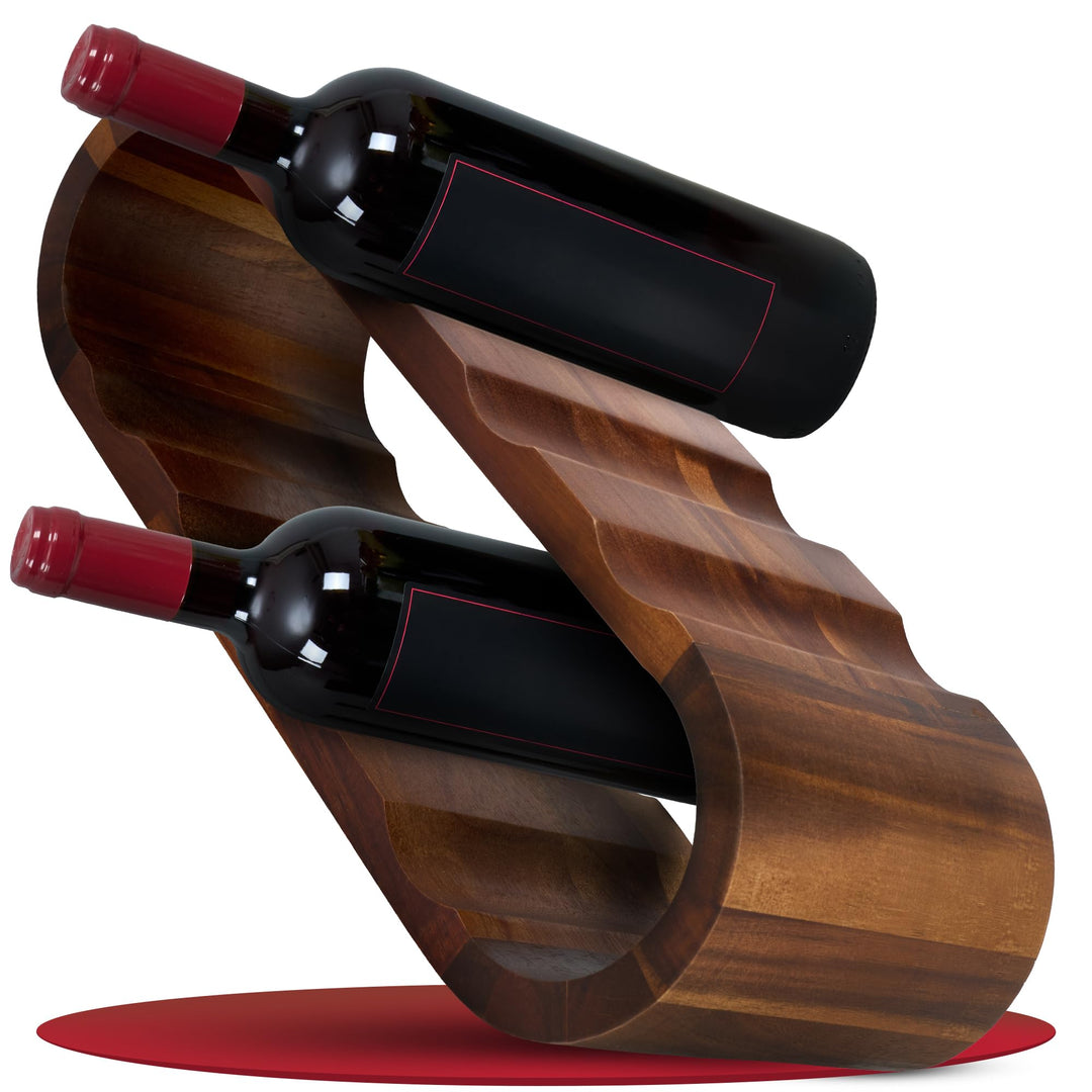 Modernes Weinregal Holz 8 Flaschen – Stilvolles Akazienholz Flaschenregal, 2 Etagen, platzsparend &