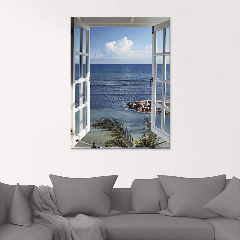 ARTland Glasbilder Wandbild Glas Bild einteilig 45x60 cm Hochformat Strand Meer Küste Palmen Ausblic