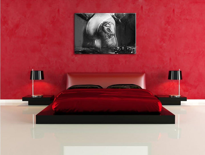 Pixxprint Sexy Frau am Plattenpult als Leinwandbild/Grösse: 100x70 cm/Wandbild/Kunstdruck/fertig bes