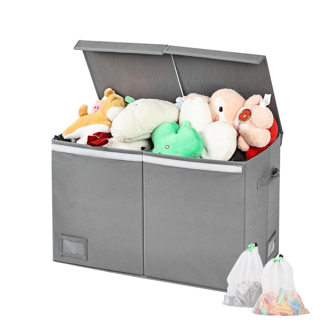 Aufbewahrungsbox mit Deckel, Grau, 72L, 60 x 31 x 38 cm | Extra Gross, Faltbar, Mit Griffen, Mit Tre