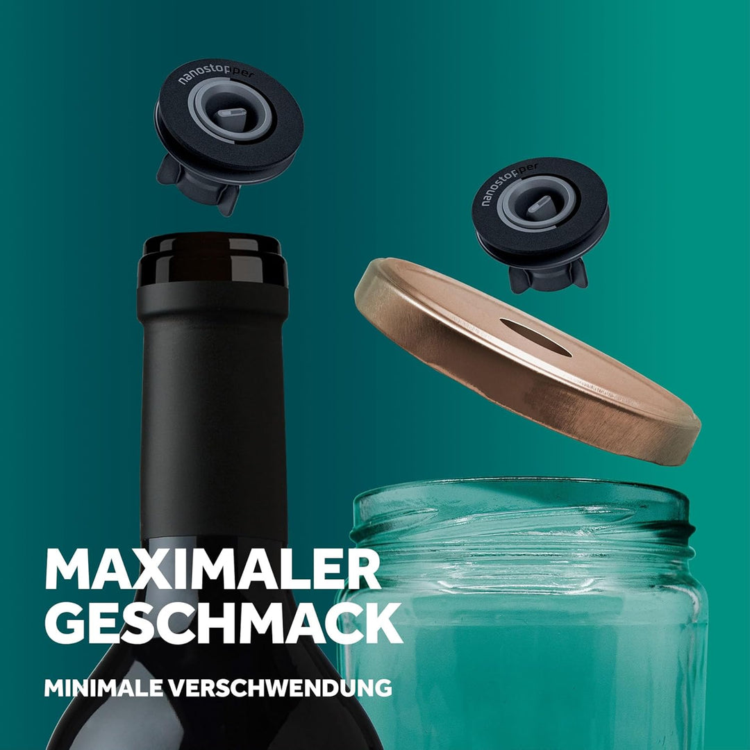Airtender Vakuumset Gläser & Flaschen - Vakuumpumpe - 6 Weinstopper - Geschenkbox