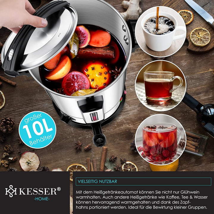KESSER® Glühweinkessel 10L Edelstahl Inkl. 10x Becher Glühweinkocher mit Thermostat Glühweinautomat