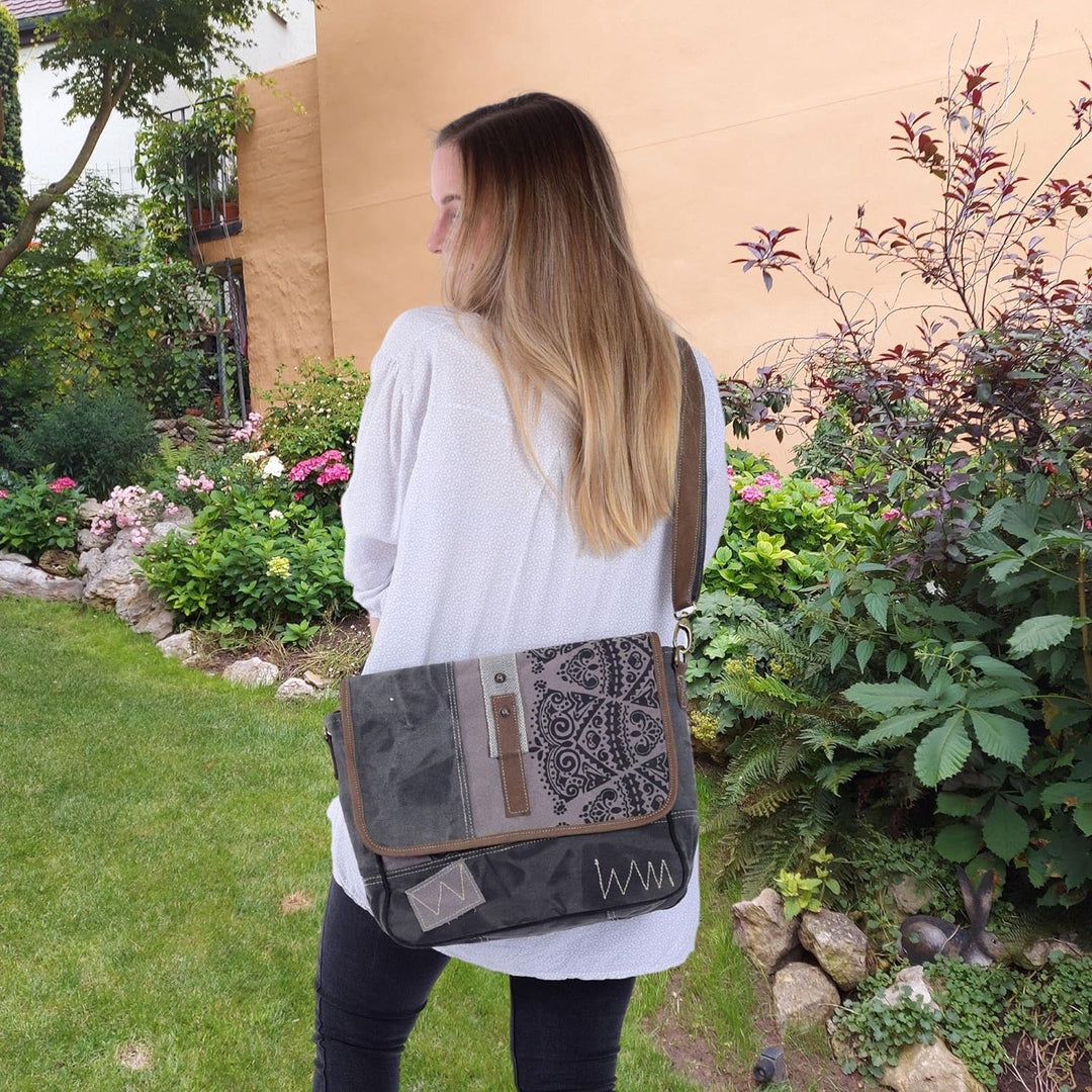 Sunsa Damen Umhängetasche/Messenger Tasche aus grauem Canvas. Grosse Crossbody Bag Geschenkideen für
