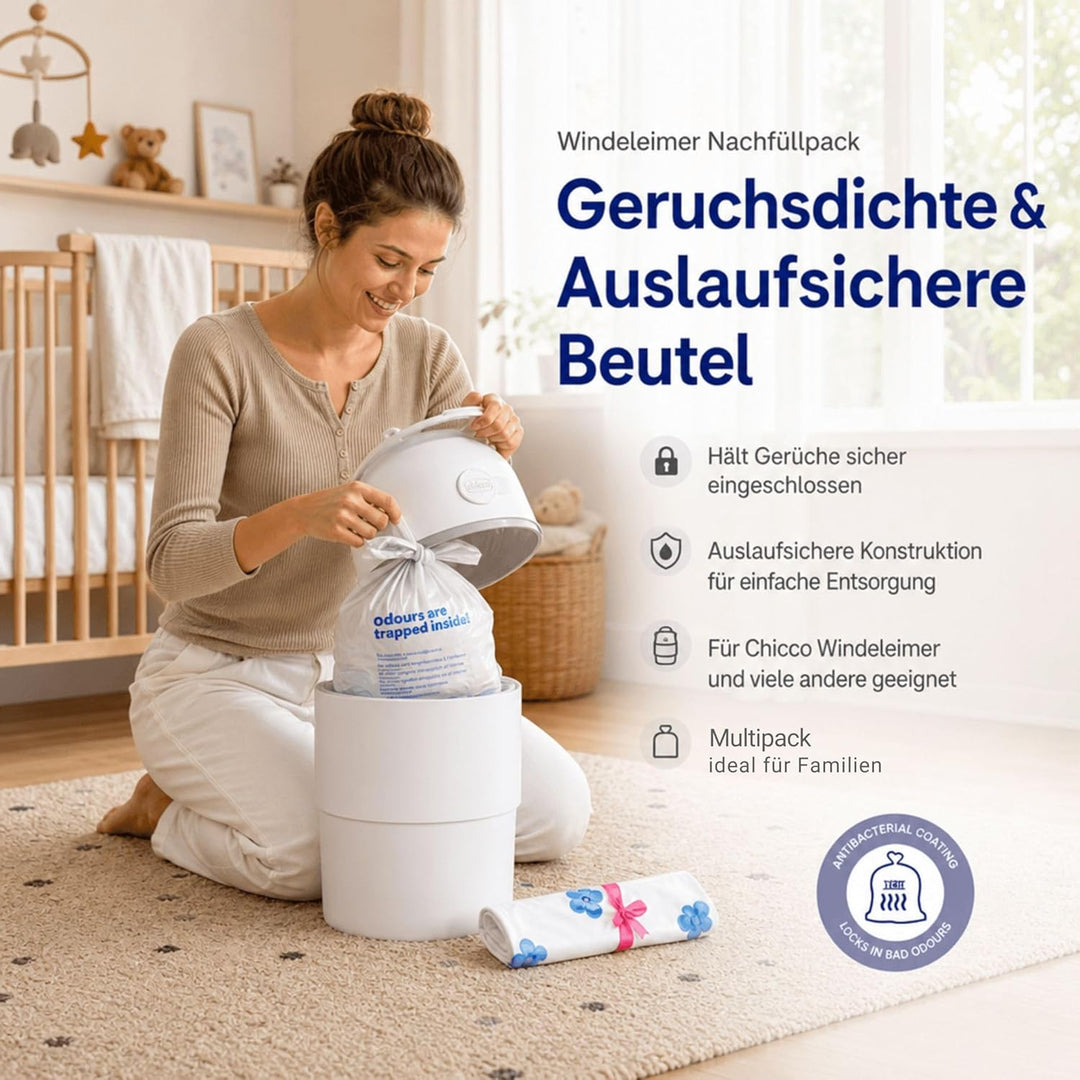Chicco Windeleimer Nachfüllpack & Windel Blaubaer | geruchsdichte & auslaufsichere Beutel | Für saub