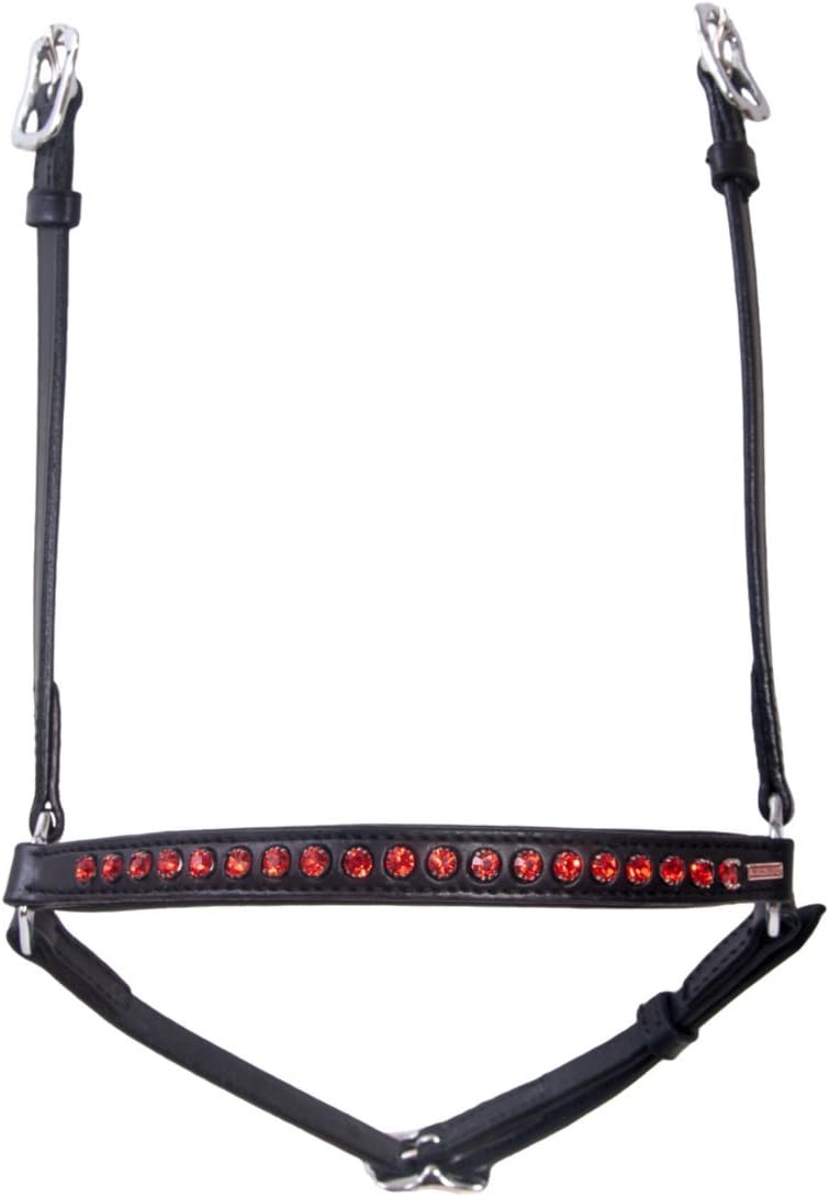 Karlslund Reithalfter Hannoveran Noseband 1 Row Crystals, Black Red, k3222-6