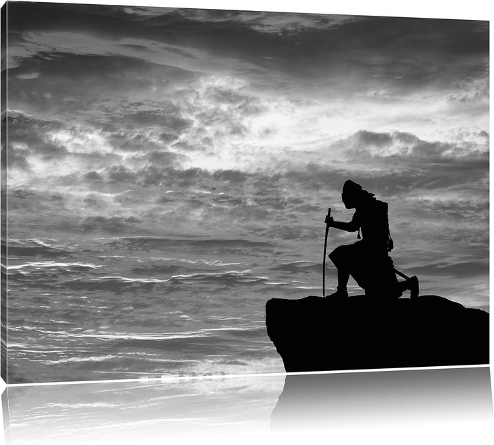 Pixxprint Samurai auf der Spitze des Berges als Leinwandbild/Grösse: 100x70 cm/Wandbild/Kunstdruck/f