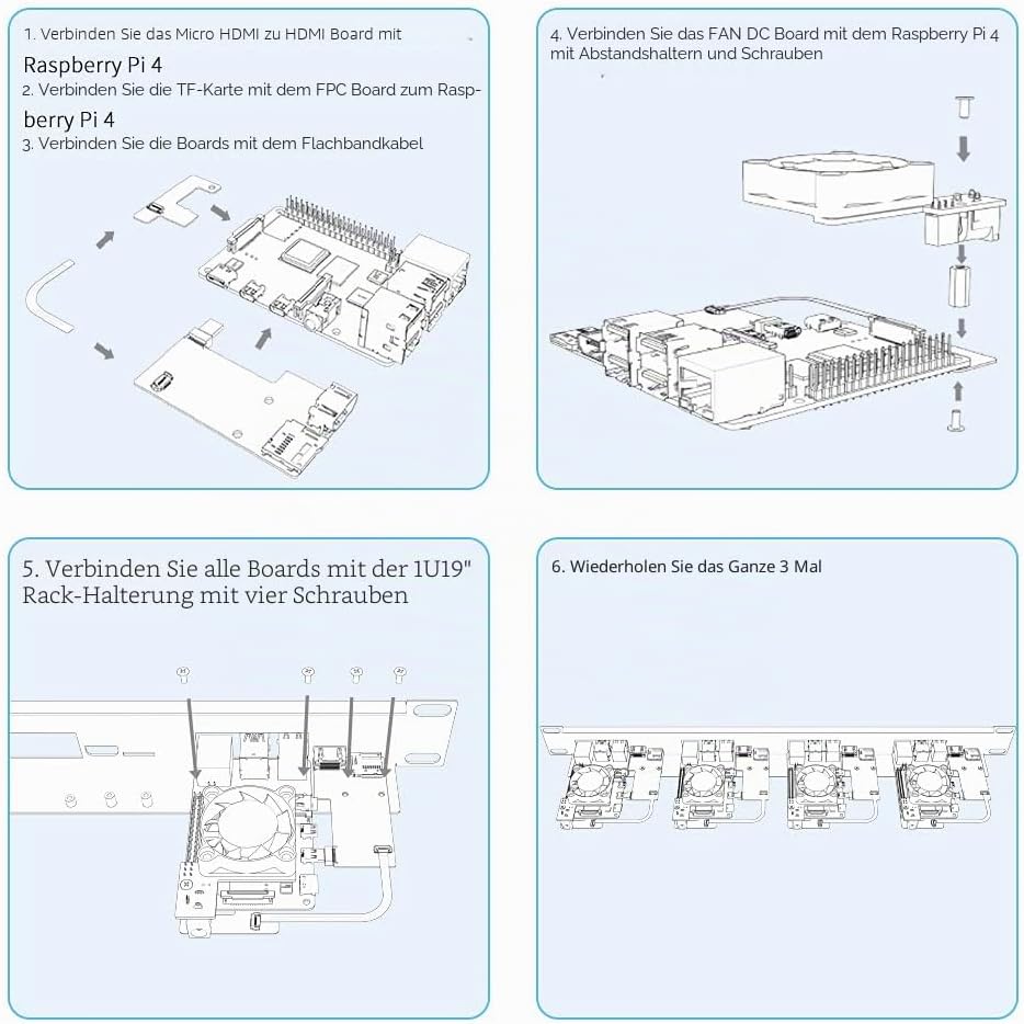 GeeekPi 1U Rack Kit für Raspberry Pi 4B, 19" 1U Rackmount Unterstützt 1-4 Einheiten mit 4 Raspberry