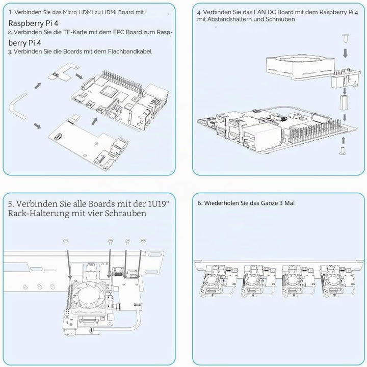 GeeekPi 1U Rack Kit für Raspberry Pi 4B, 19" 1U Rackmount Unterstützt 1-4 Einheiten mit 4 Raspberry