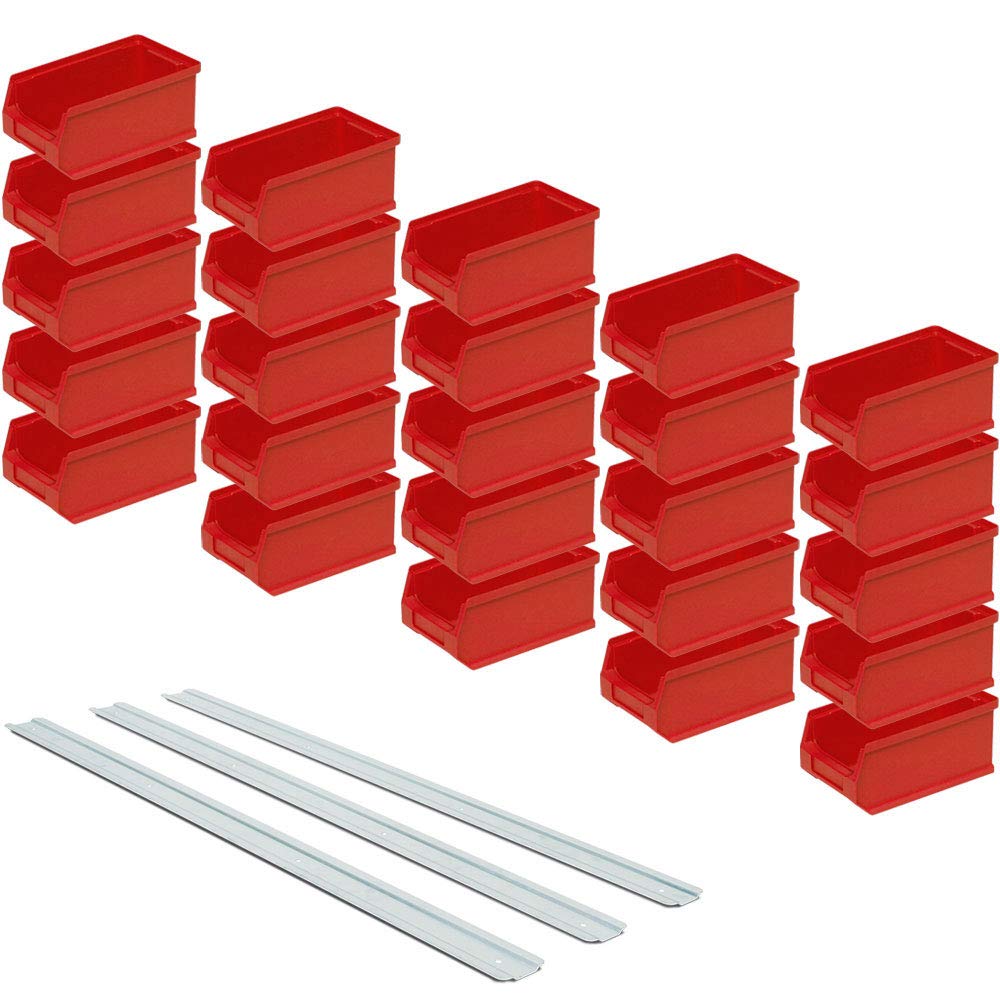 BRB Set - 25x Sichtstapelkästen Profi LB5, rot, Inhalt 0,85 Liter, LxBxH 175x100x75 mm inkl. 3 verz.
