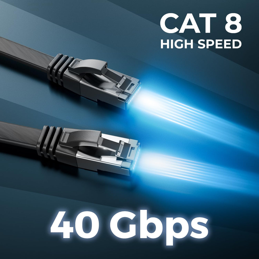 deleyCON 10x 2m CAT 8 Netzwerkkabel Flach (40 Gbit/s, Kupfer) Gigabit Ethernet LAN Cable - Flaches D