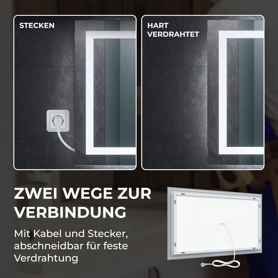 BR Bringer LED Badspiegel - 100x60 cm - Badezimmerspiegel mit Beleuchtung und Anti-Beschlag Funktion
