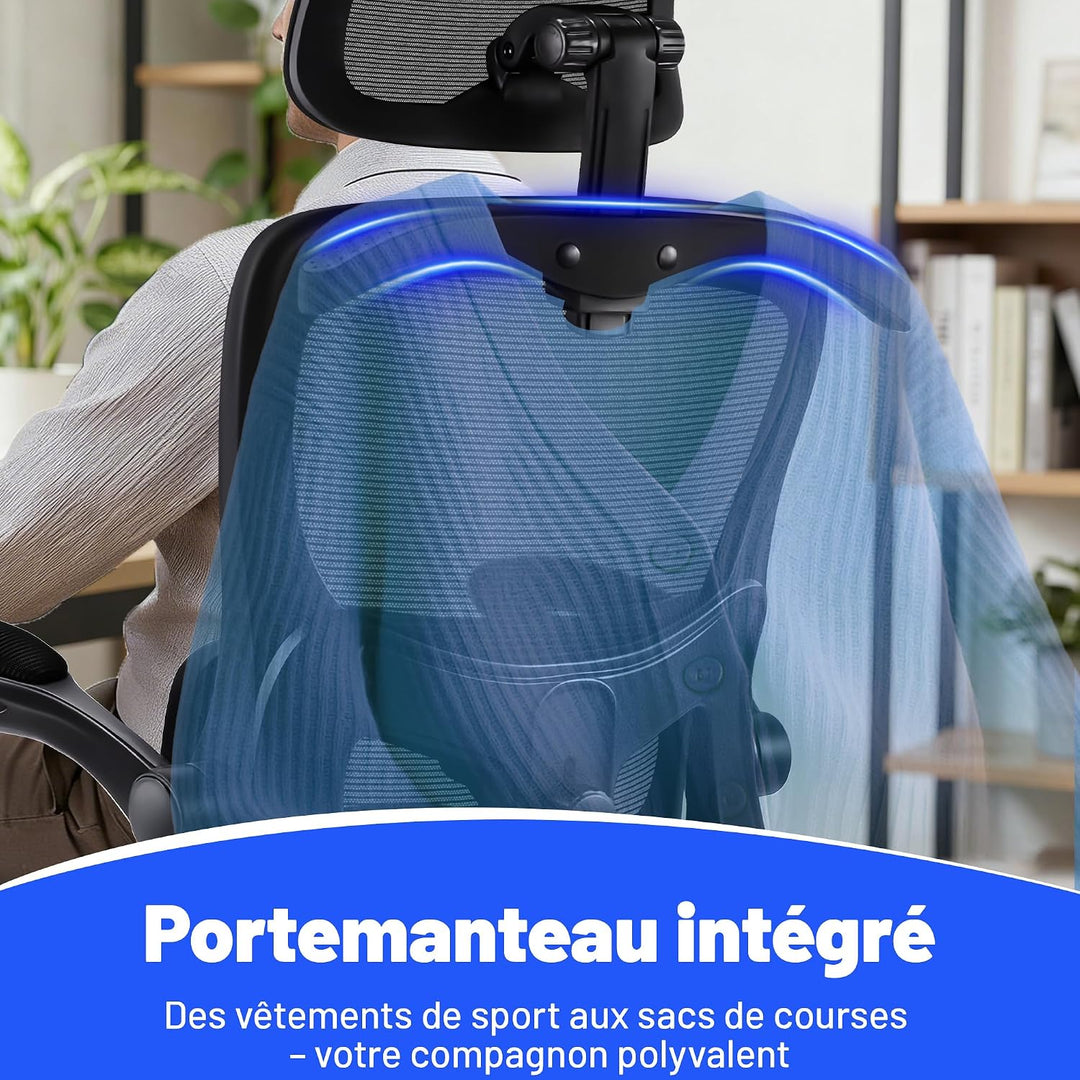 Bürostuhl Ergonomisch mit Kopfstütze, Verstellbarer Lendenwirbelstütze & Netzbespannung, Höhenverste
