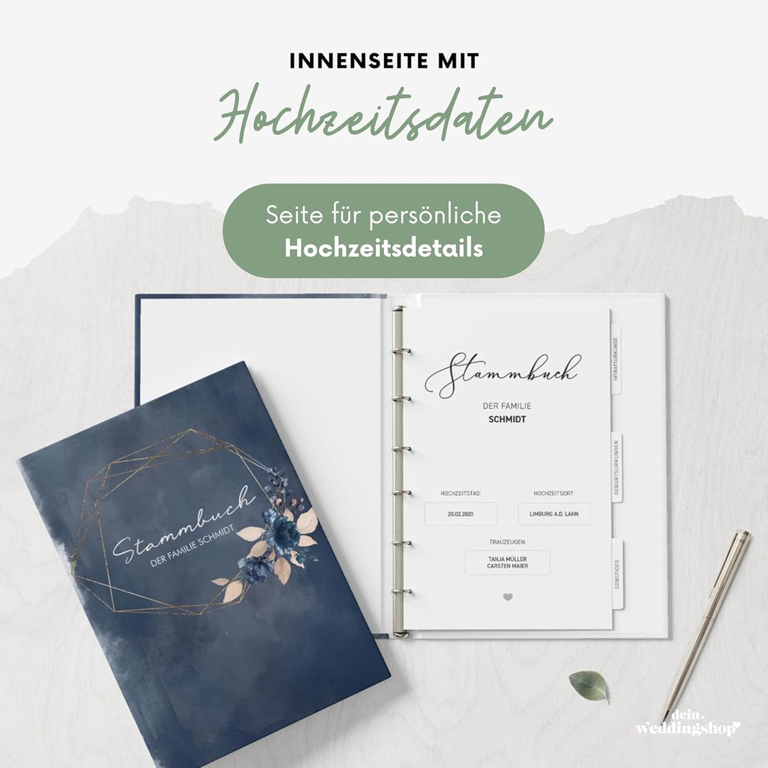 Stammbuch der Familie Personalisiert | Klassisches Standesamt Format 13 x 20 cm | 6-Ringmechanik | W