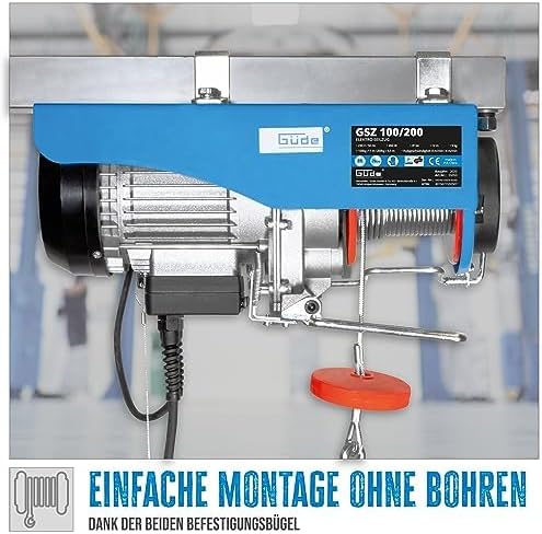 Güde Elektro-Seilzug GSZ 100/200 (450 W, GS-geprüft, max. Hubkraft ohne/mit Umlenkrolle 100/200 kg,