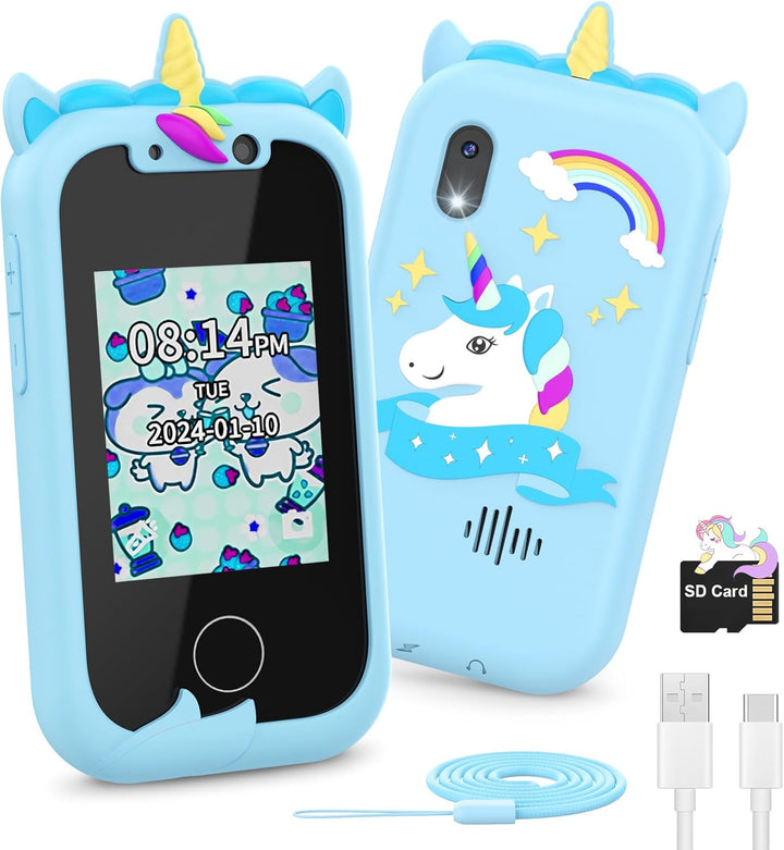 Ashfly 2.4“ Einhorn Kinder Kamera, 1080P HD Dual Kamera Kinder Handy Spielzeug aufnehmbar Video, Kin