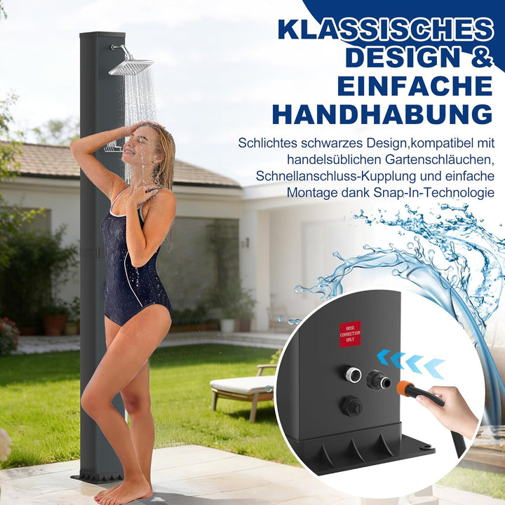 AufuN Solardusche Gartendusche 40L mit Chrom & Edelstahl, Warmwasser bis 60°C ohne Strom, 15cm Dusch