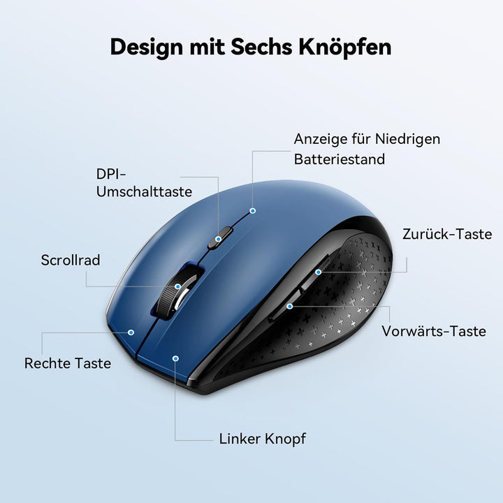 TECKNET Bluetooth Maus, 3200 DPI Kabellos, 24 Monate Batterielebensdauer, 6 Verstellbare DPI Level,