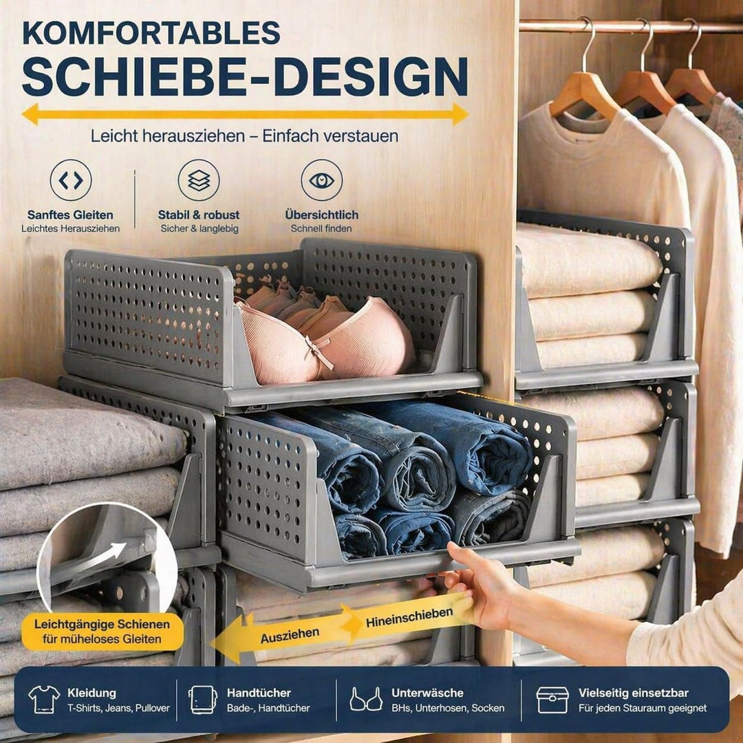 RMAN Schubladenbox 4er Set Kleiderschrank Organizer Stapelbare Schrank Regal Aufbewahrungsbox Plasti