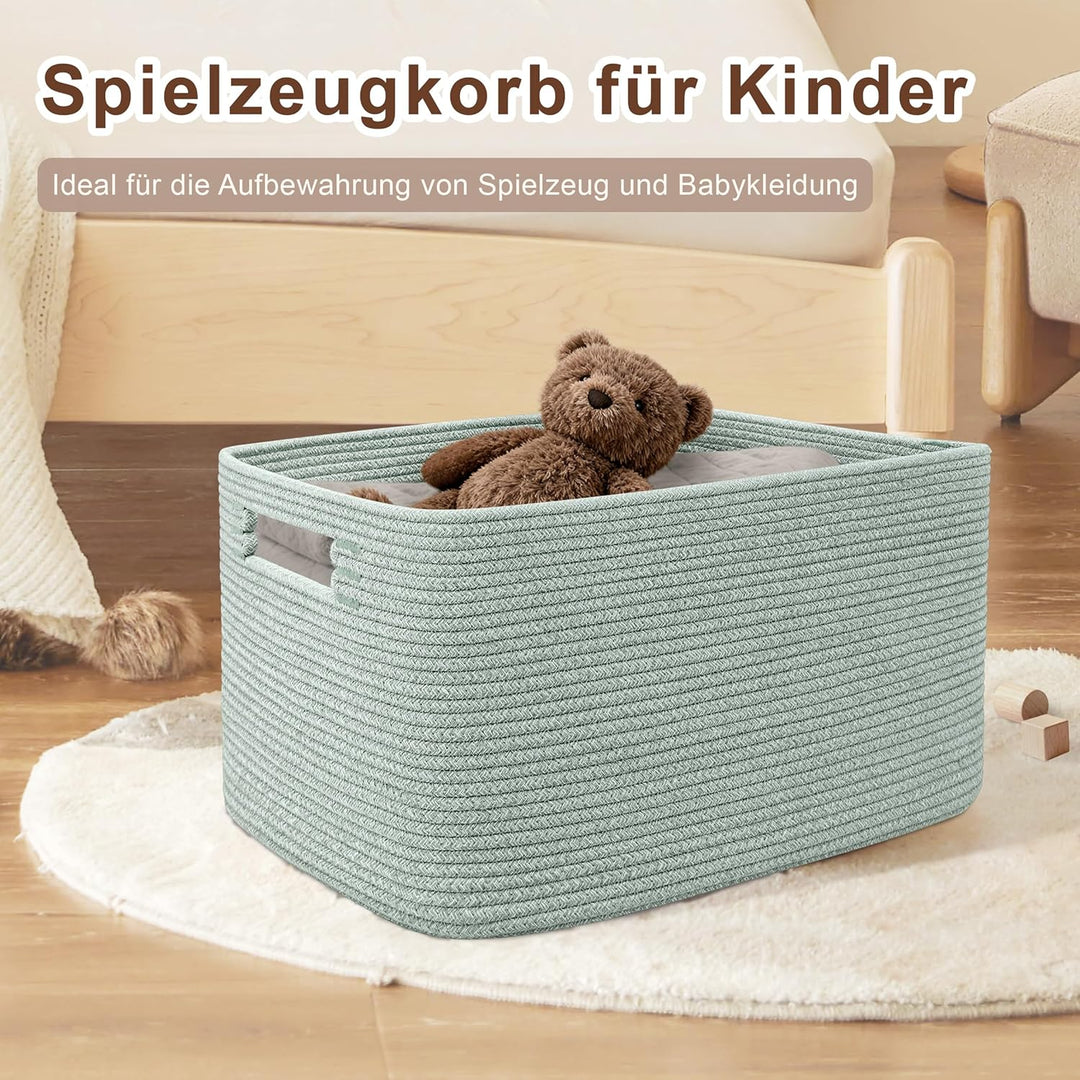 Grosser 60L Aufbewahrungskorb aus Baumwollseil, Boho Korb für Spielzeug Decken, Wäschekorb Geflochte