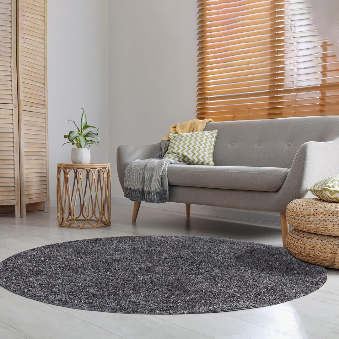 payé Teppich Rund Hochflor Shaggy - 200x200cm - Anthrazit Einfarbig Uni Flauschig Modern Boho Wohnzi