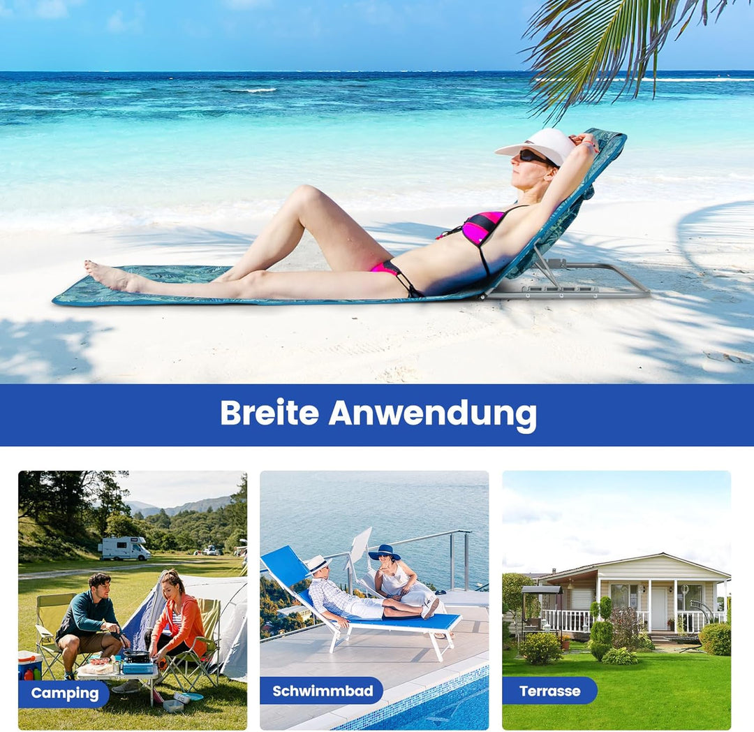 COSTWAY 2er Set Strandmatte mit Beistelltisch, Kopfkissen & Staufach, Liegematte mit Verstellbarer R