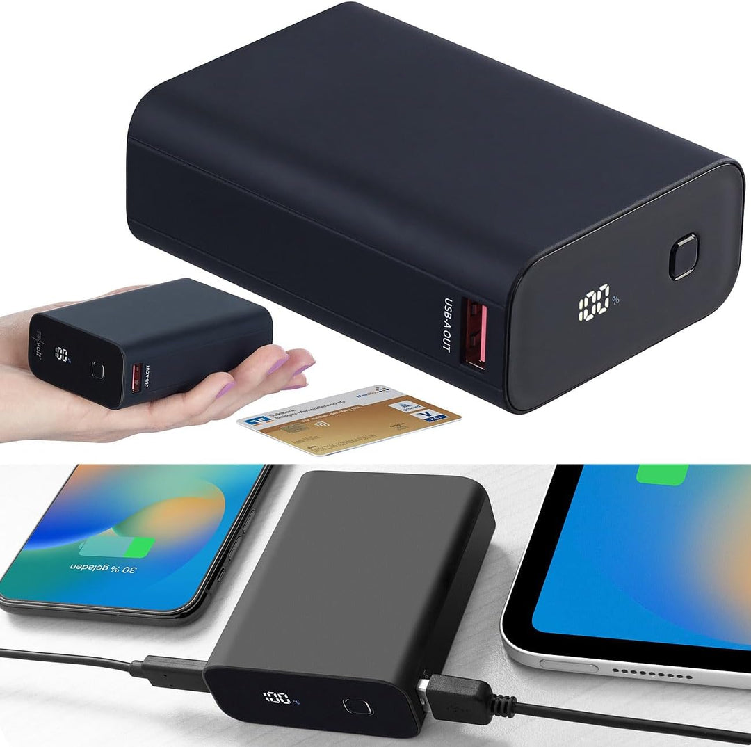 revolt USB Powerbank: Ultrakompakte Powerbank im Kreditkarten-Format, 20.000mAh, LED-Display (Mini-P