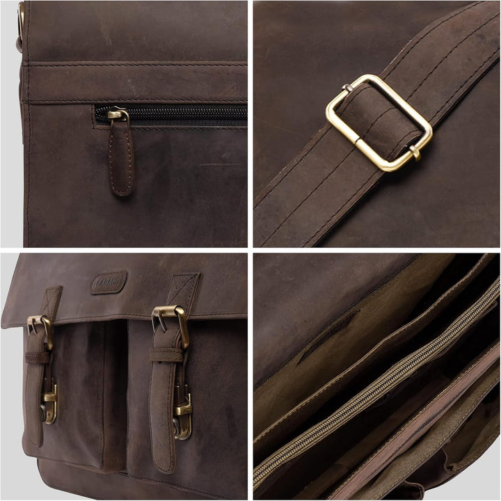 LEABAGS Leder Aktentasche Herren &amp; Damen I Echtleder Laptoptasche bis 15 Zoll I Umhängetasche mit Sc