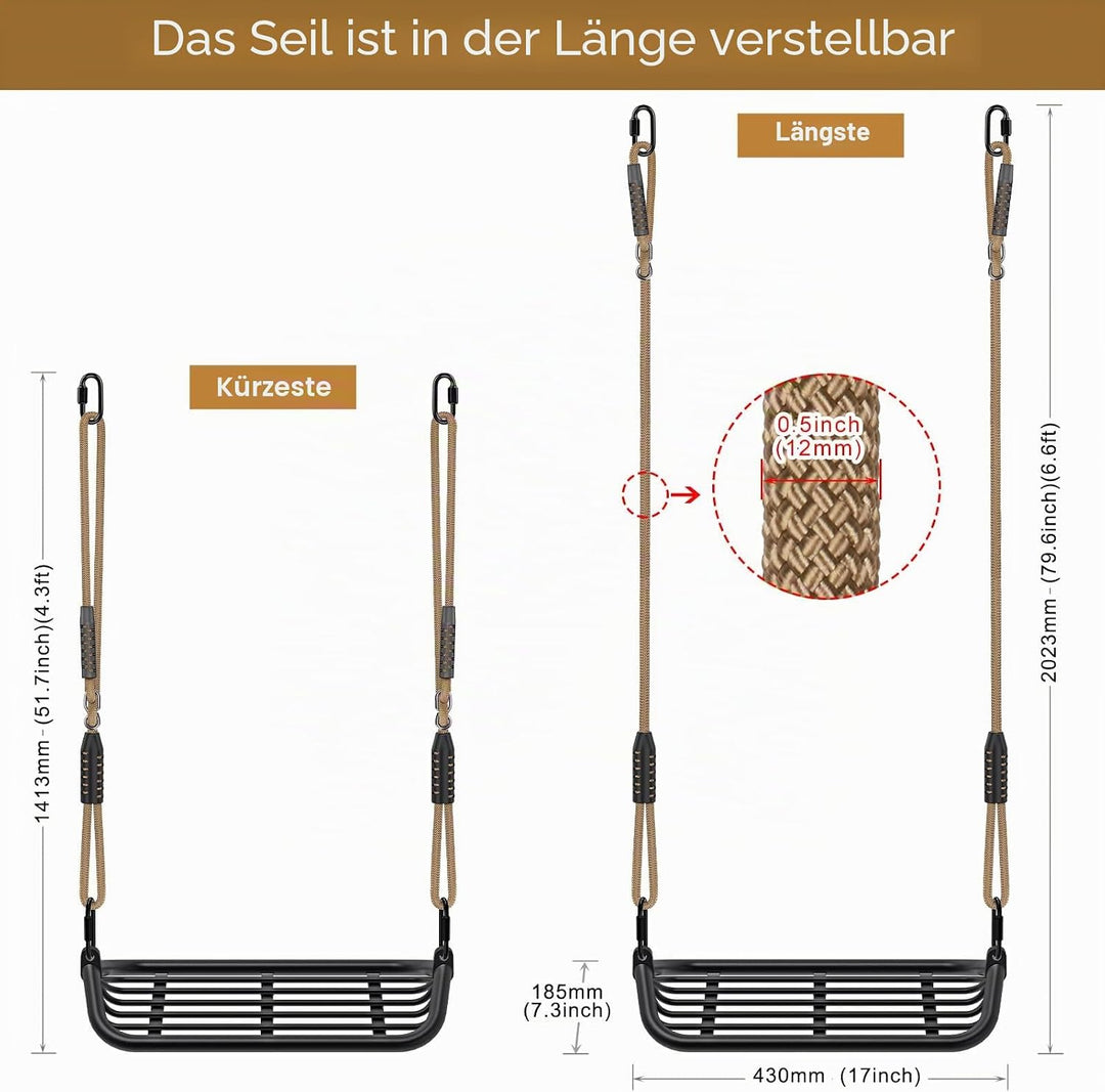 SELEWARE Schaukel Outdoor Kinder Schaukelsitz - Indoor Erwachsene Swing Schwarz Schaukelbrett Höhenv