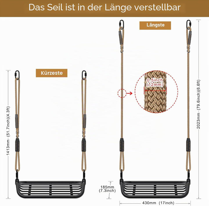 SELEWARE Schaukel Outdoor Kinder Schaukelsitz - Indoor Erwachsene Swing Schwarz Schaukelbrett Höhenv