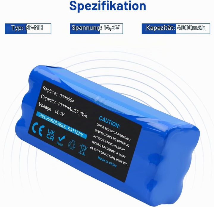 14,4V 4000mAh NI-MH Ersatzakku für Dirt Devil Libero M606 M606-1 M606-2 M606-3 M606-4 Spider M607 M6