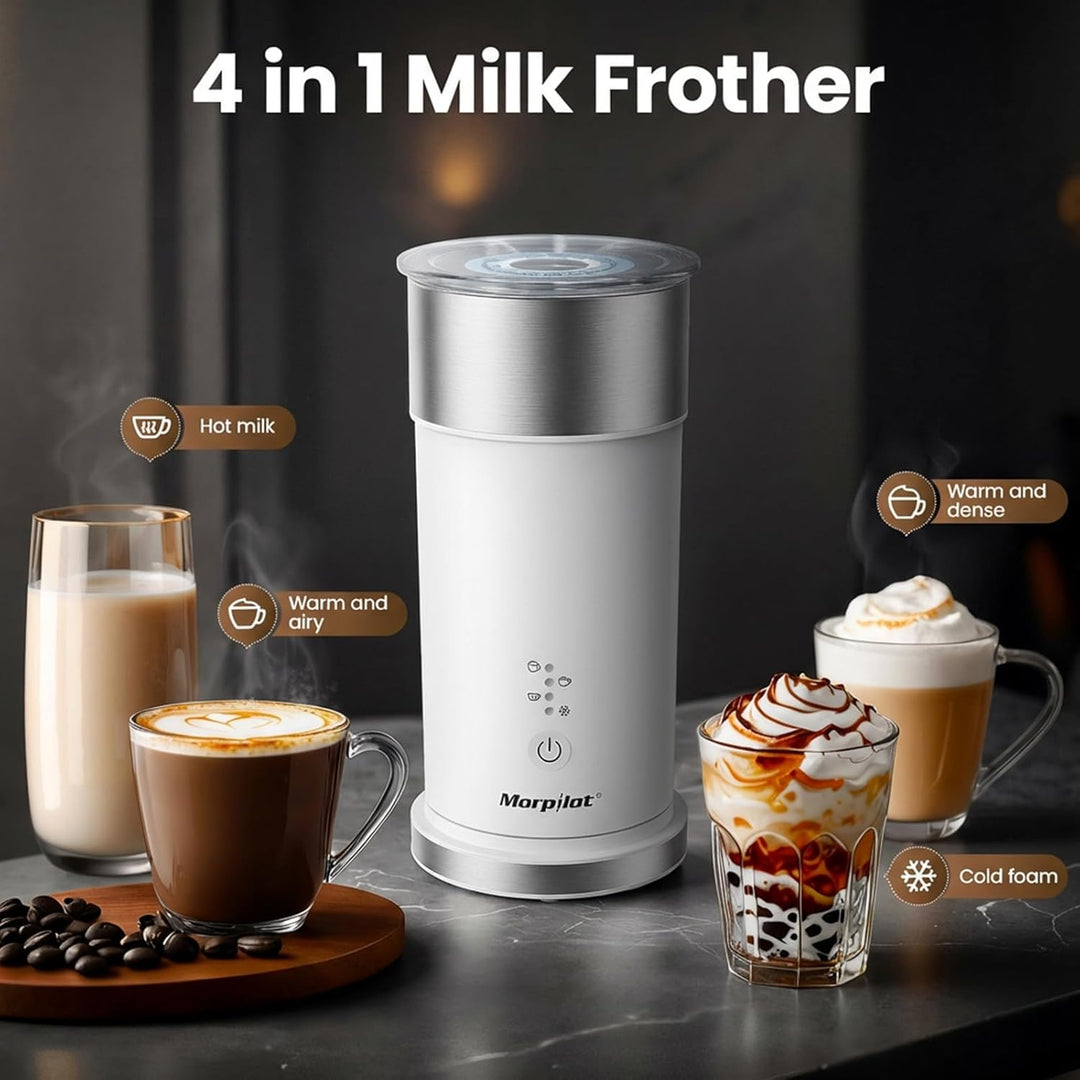Morpilot Milchaufschäumer Elektrisch 4-in-1, 240ml, 400W für Heissen &amp; Kalten Milchschaum, Edelstahl