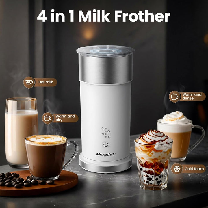 Morpilot Milchaufschäumer Elektrisch 4-in-1, 240ml, 400W für Heissen &amp; Kalten Milchschaum, Edelstahl
