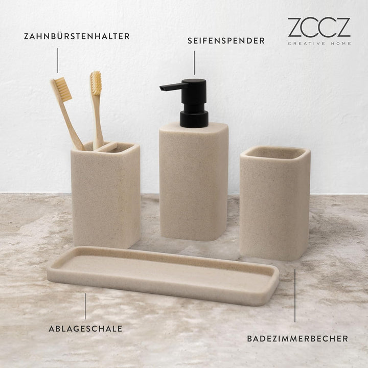 ZCCZ Badezimmer Set 4 Teile – Badezimmer Organizer mit Zahnbürstenhalter, Zahnputzbecher, Seifenspen
