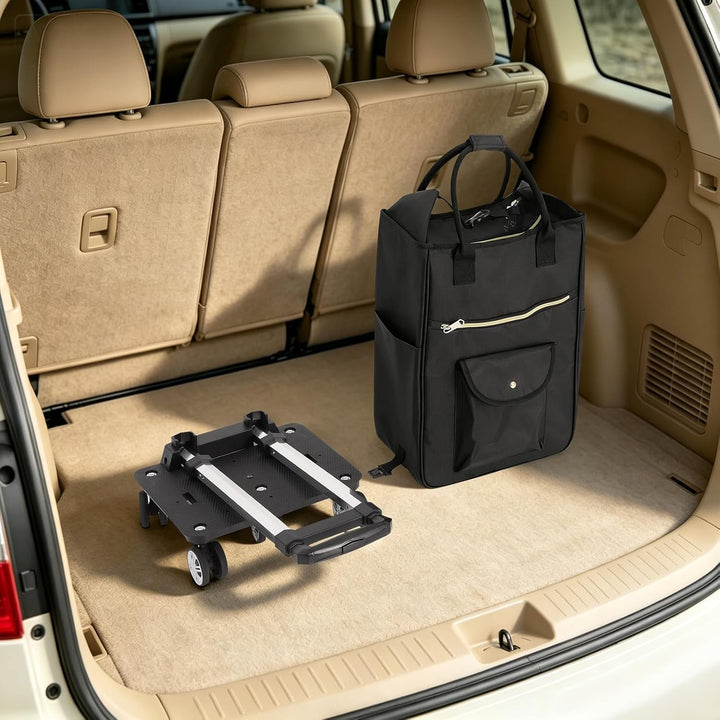 Einkaufstrolley 2-in-1 45L Einkaufstasche mit Rollen Schwarz