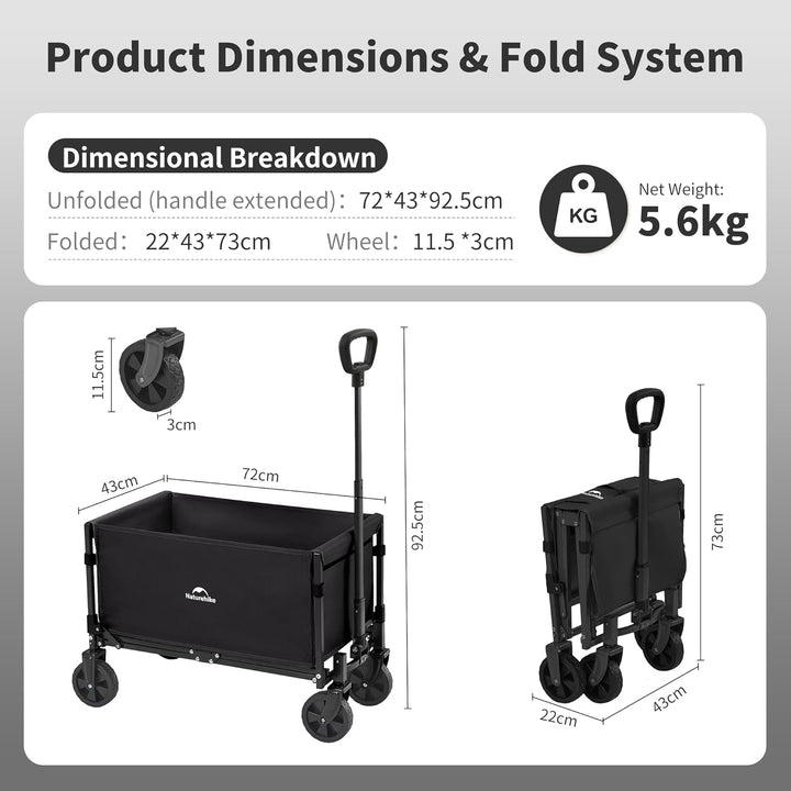 Naturehike Bollerwagen Faltbar 90L 120KG Tragkraft zusammenklappbarer Gartenwagen mit Bremsen Klappb