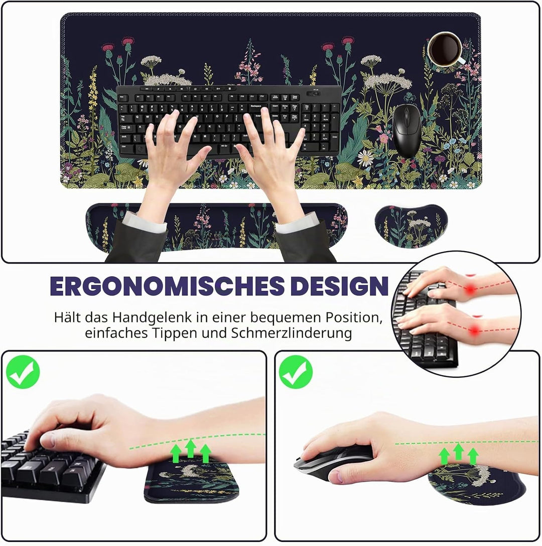 ToLuLu Erweitertes Gaming-Mauspad, Memory-Schaum ergonomische Tastatur-Maus-Handgelenkstütze Set, gr