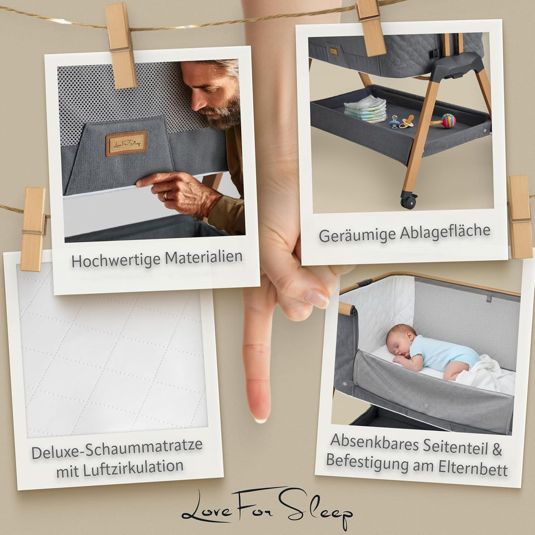 SnooBee Babybett Beistellbett Baby & Co-Sleeper – Höhenverstellbares Babybett mit Matratze, Rollen m