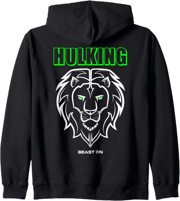 Löwe Kopf Rücken Motiv Hulking Grün Gym Fitness Bodybuilder Kapuzenjacke